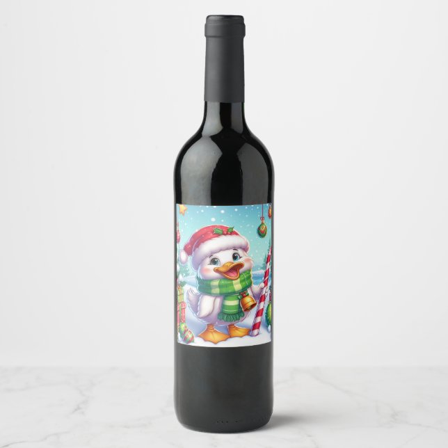 Cute Colorful jul anka Vinflaska Etikett (Framsida)