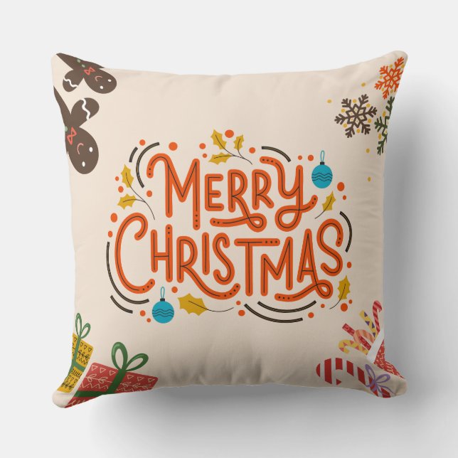 Cute Colorful jul Hälsning Kudde (Baksida)