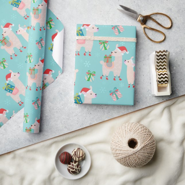 Cute Colorful jul Helgdag Llama Kids Mönster Presentpapper (Hantverk)