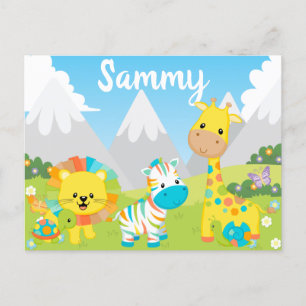 Cute Colorful Jungle Friends Kids Vykort