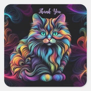 Cute Colorful Kattunge Art Tack Fyrkantigt Klistermärke