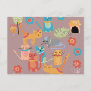 Cute Colorful Kattunge Gifts for Cat Lovers Rosa Vykort