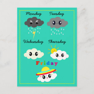 Cute Colorful Kawaii Clouds of the Week Fri-Yay Vykort