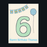 Cute Colorful Kids' 6e Birthday Postcard Vykort<br><div class="desc">NewParkLane - Sweet Birthday-vykort för en sexåring, med stor grönt nummer 6 och med blått med vita polkadoter och en färgstark grönt och tealgarland, och en söt "Grattis på födelsedagen !"-önskan. Lägg till en namn för personlig. Du kan ändra all stilar, färg och alla storlekar efter behov. Kolla in den...</div>