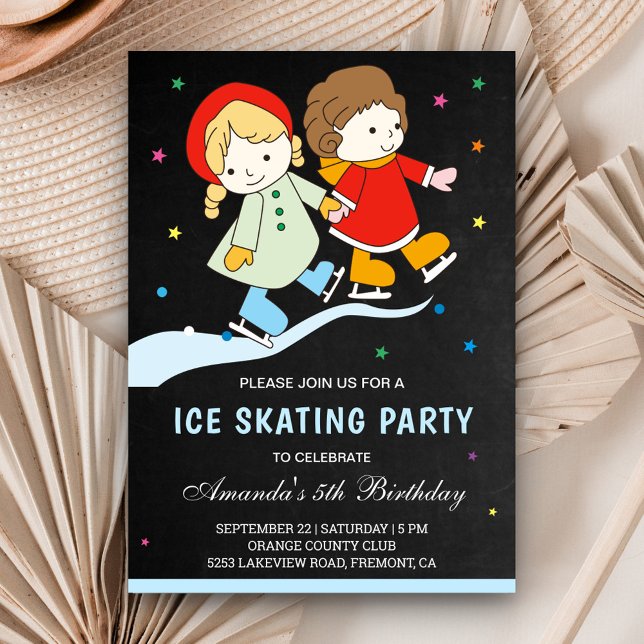 Cute Colorful Kids Ice Skal Födelsedagsfest Inbjudningar (Skapare uppladdad)