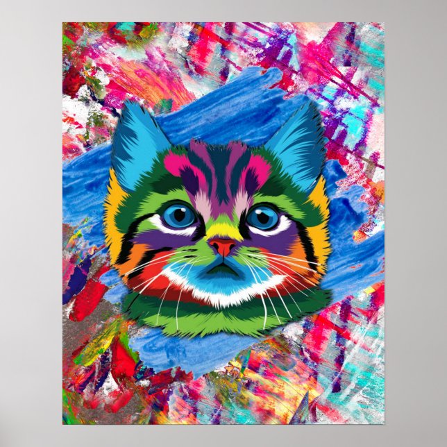 Cute Colorful Kitten Whimsical Poster (Framsidan)