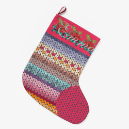 Cute Colorful Knitten-Personlig Stor Julstrumpa