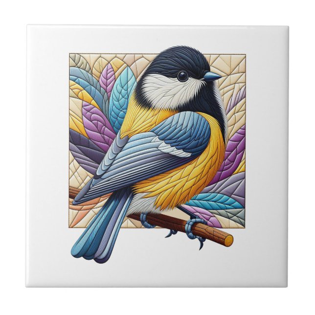 Cute & Colorful Little Bird on Gren Quiltyle Kakelplatta (Framsidan)