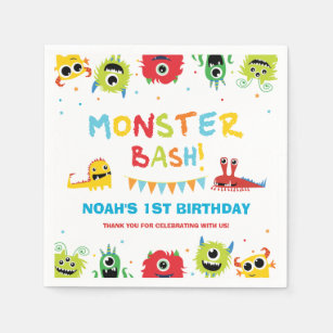 Cute Colorful Little Monsters Bash 1:a födelsedage Pappersservett