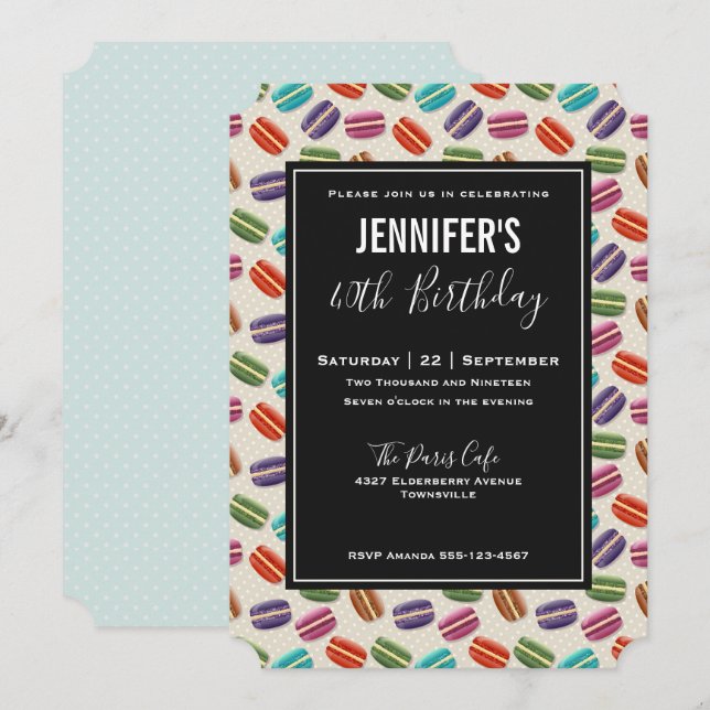 Cute Colorful Macarons Mönster Birthday Inbjudningar (Fram/baksida)