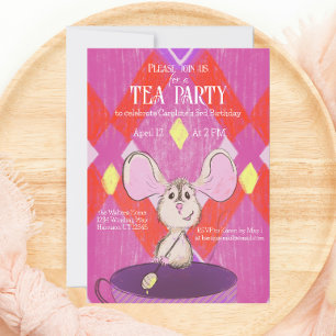 Cute Colorful Mad Tea Party Birthday Inbjudningar