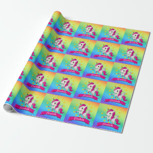 Cute Colorful Magic Unicorn Rainbow Kids Namn Presentpapper