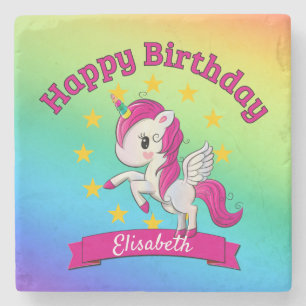 Cute Colorful Magic Unicorn Rainbow Kids Namn Stenunderlägg
