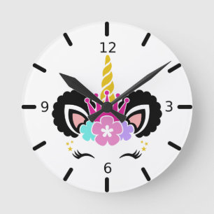 Cute Colorful Magic Unicorn Round Clock Rund Klocka