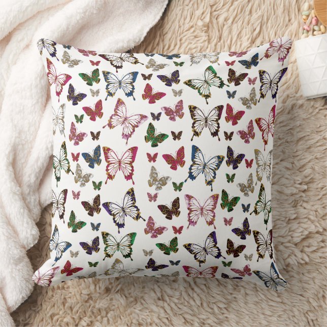 Cute Colorful Marble Butterfly Vår Mönster Kudde (Filt)