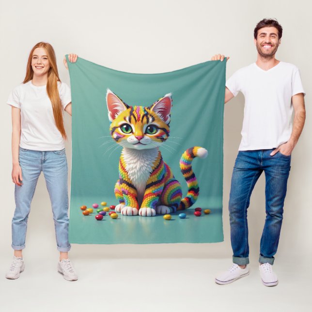 Cute Colorful Margay Candy Cat Fleecefilt (På plats)