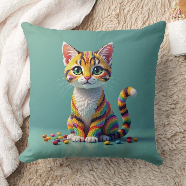Cute Colorful Margay Candy Cat Kudde (Filt)