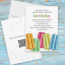 Cute Colorful Modern Birthday Popsicles QR Code Inbjudningar