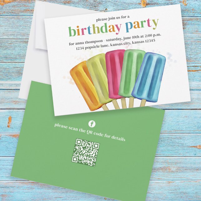 Cute Colorful Modern Birthday Popsicles QR Code Inbjudningar (Skapare uppladdad)