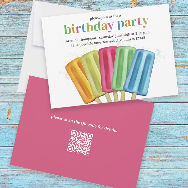 Cute Colorful Modern Birthday Popsicles QR Code Inbjudningar (Skapare uppladdad)