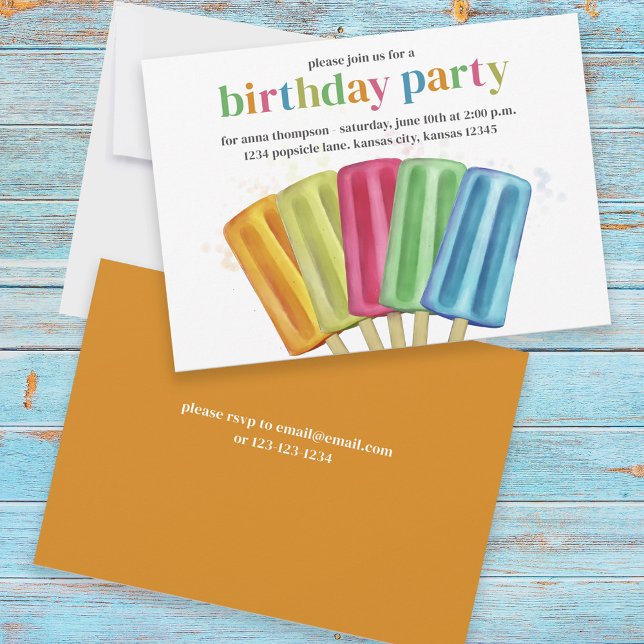 Cute Colorful Modern Birthday Popsicles, sommartid Inbjudningar (Skapare uppladdad)