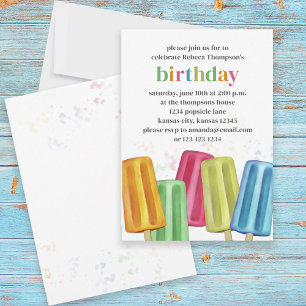 Cute Colorful Modern Birthday Summer Popsicles Inbjudningar