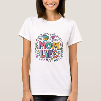 Cute Colorful Mom Life Doodle Coffee and Wine Gift T Shirt
