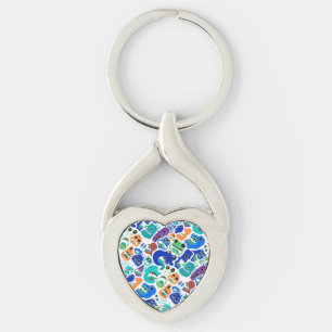 Cute colorful monsters ansikte mönster Fodral-Mate Twisted Heart Silverfärgad Nyckelring