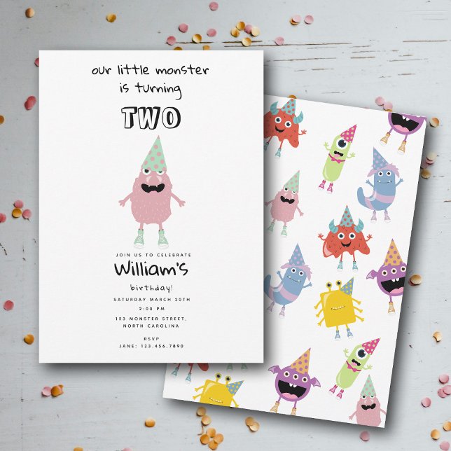 Cute Colorful Monsters Funny Barns födelsedag Part Inbjudningar (Cute Colorful Monsters Funny Kids Birthday Party Invitation)