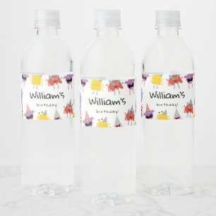 Cute Colorful Monsters Funny Barns födelsedag Part Vattenflaskor Etikett