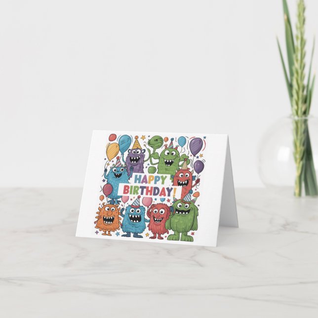 Cute Colorful Monsters med bubblor Birthday Kort (Framsida)