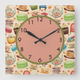 Cute Colorful Muffinss and Tekannas Wall Clock Fyrkantig Klocka