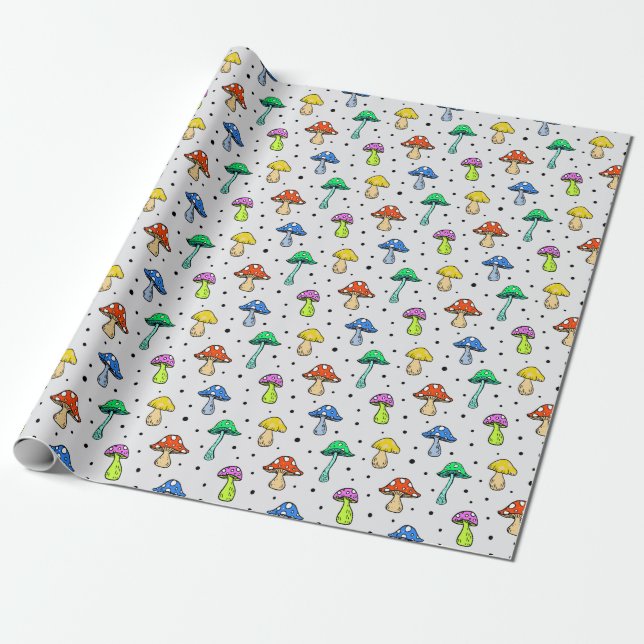 Cute Colorful Mushroom Hippie Mönster Presentpapper (Utrullad)