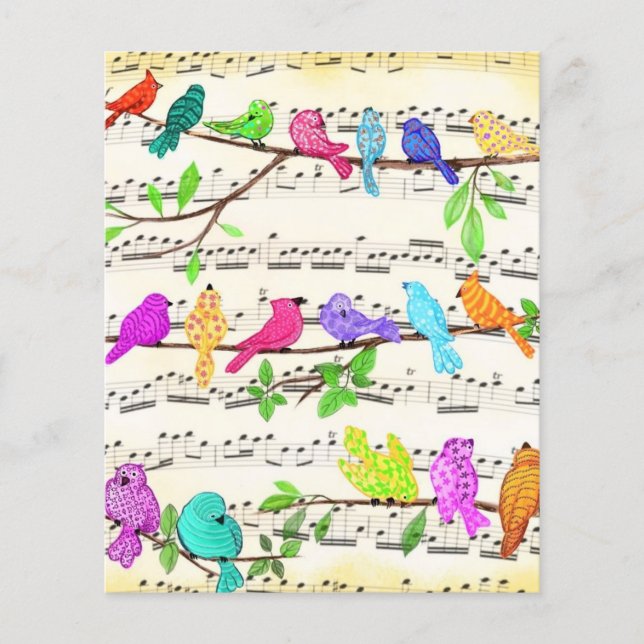 Cute Colorful Musical Birds Symphony - Lycklig Sån Flygblad (Framsidan)