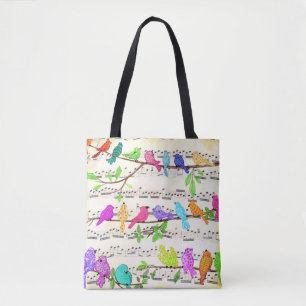 Cute Colorful Musical Birds Symphony - Lycklig Sån Tygkasse