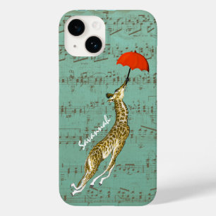 Cute Colorful Musical Flies Giraffe Red Umbrella