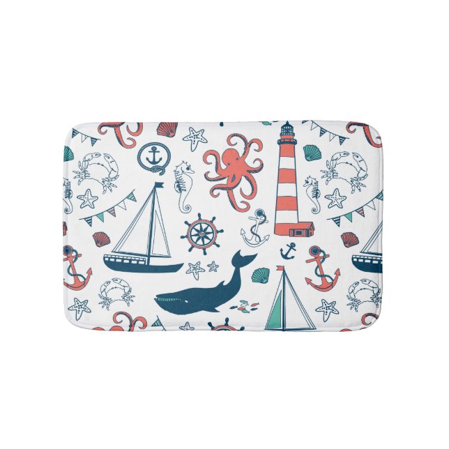 Cute Colorful Nautical Mönster Badrumsmatta (Framsidan)