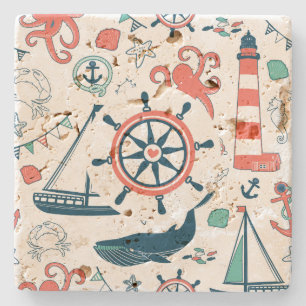 Cute Colorful Nautical Mönster Stenunderlägg