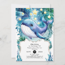 Cute Colorful Nautical Whale Birthday Inbjudningar