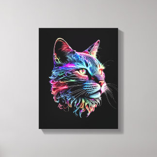 Cute Colorful Neon Cat Canvastryck