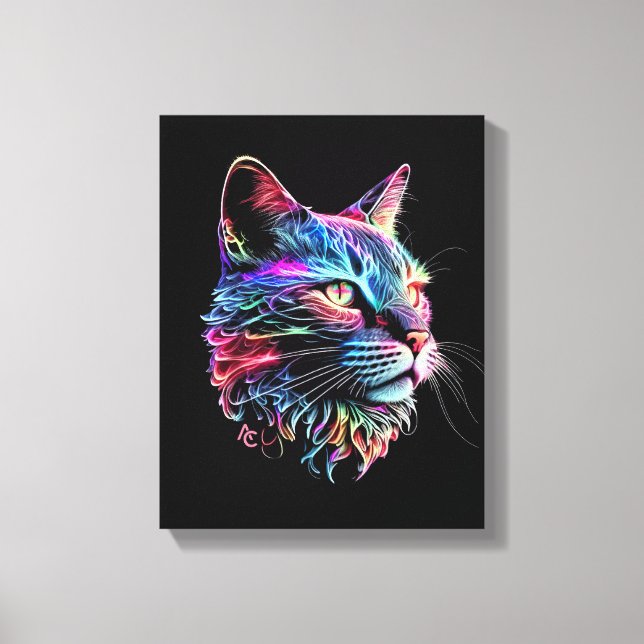 Cute Colorful Neon Cat Canvastryck (Framsida)
