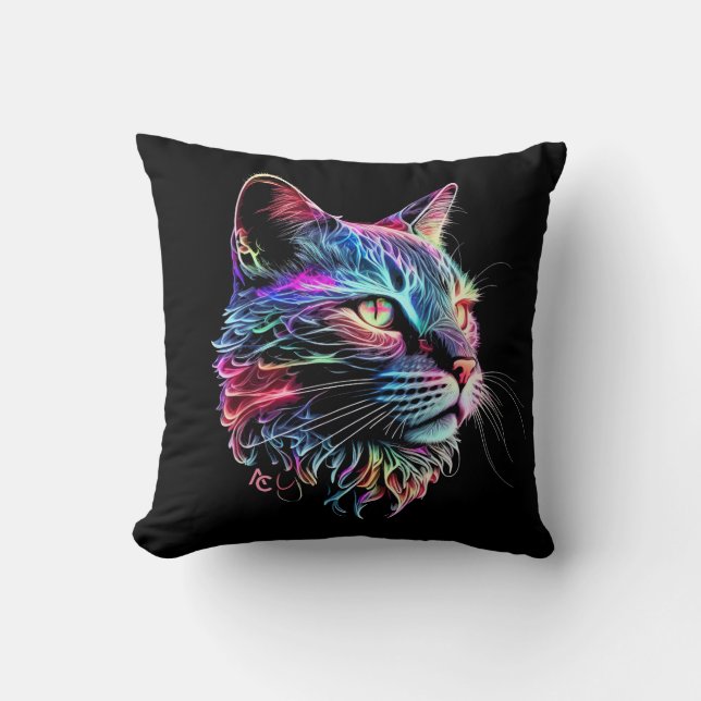 Cute Colorful Neon Cat Kudde (Framsida)