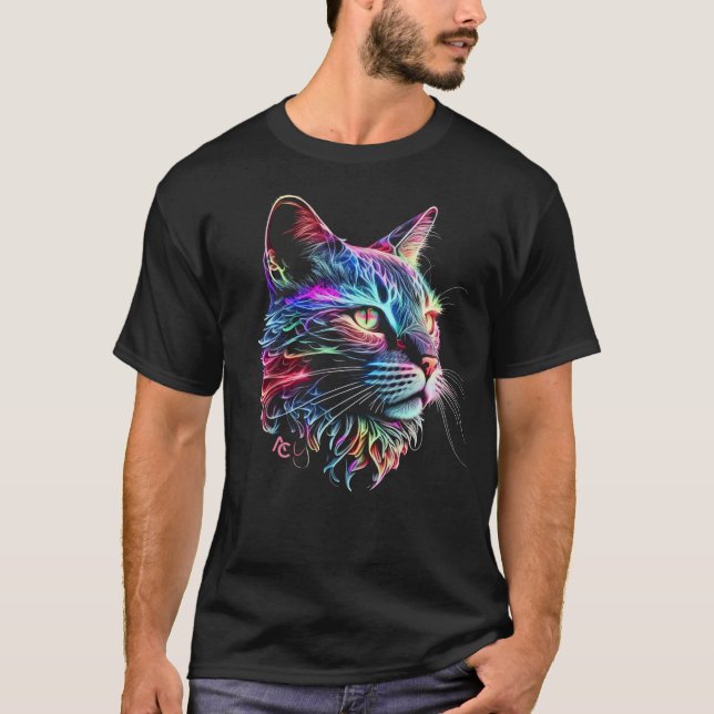 Cute Colorful Neon Cat T-Shirt (Framsida)