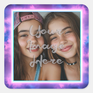 Cute Colorful Neon Vaporwave Photo Gräns Fyrkantigt Klistermärke