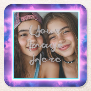 Cute Colorful Neon Vaporwave Photo Gräns Underlägg Papper Kvadrat