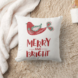 Cute Colorful Nordic Stil Bird "Merry & Bright" Kudde