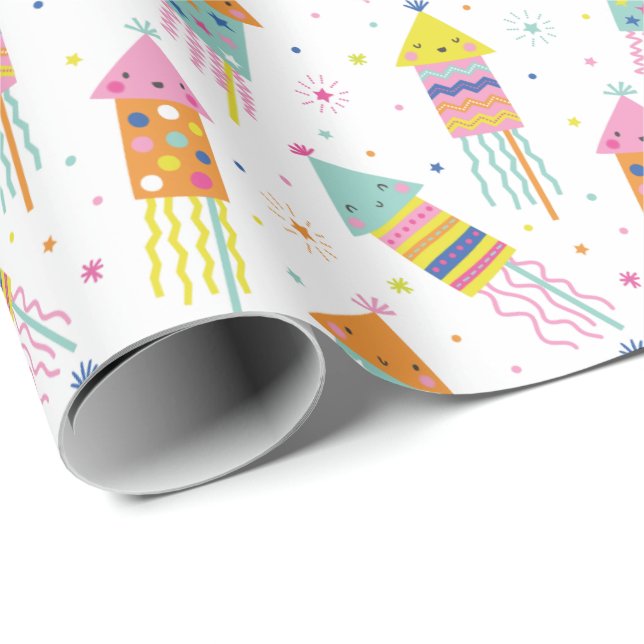 Cute Colorful Nyårsafton Fireworks Presentpapper (Rullad Hörn)