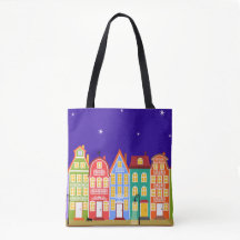 Cute Colorful Old Town Night Walking Cat Bag