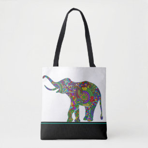 Cute Colorful Paisley Elephant on Black & White Tygkasse