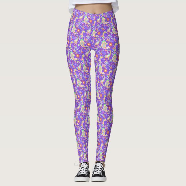 Cute colorful paisley pattern paper plate leggings (Framsida)